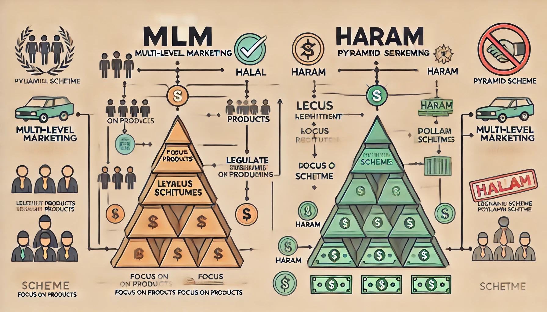 แผนภาพเปรียบเทียบ MLM และแชร์ลูกโซ่