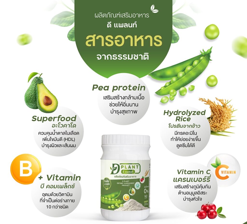ดี แพลนท์ โปรตีน D PLANT โปรตีนจากธรรมชาติ 100% ไม่มีนม ไม่มีถั่วเหลือง