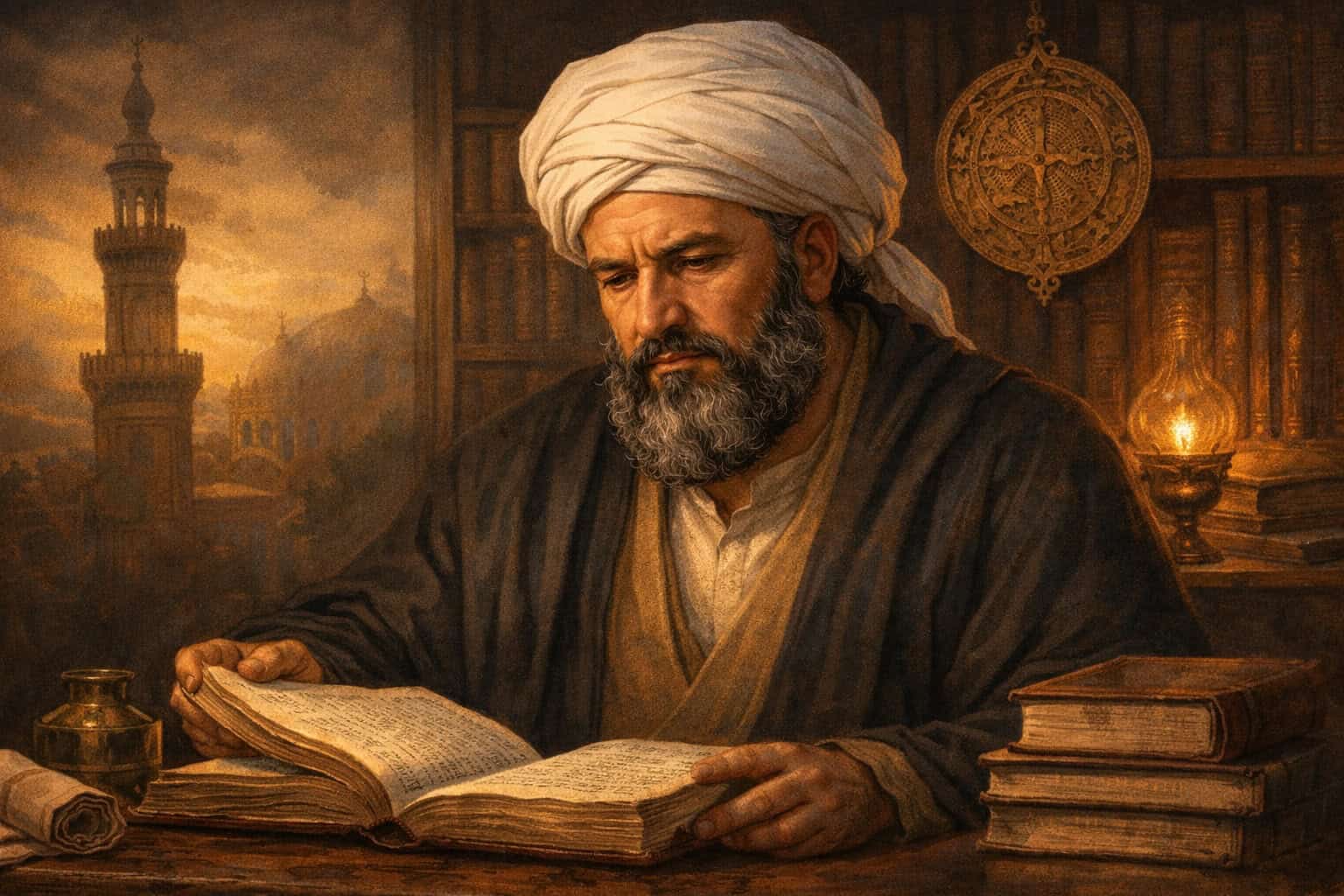 ภาพจินตนาการนักวิชาการอิสลามยุคกลางในสมัยอิบนุ ตัยมียะห์ กำลังศึกษาคัมภีร์อิสลาม