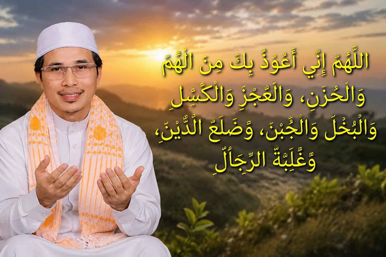 Ustaz Saman Loh ยกมือขอดุอาอ์ท่ามกลางแสงอรุณ พร้อมดุอาอ์ขอความคุ้มครองจากความทุกข์ ความกังวล ความเกียจคร้าน หนี้สิน และการถูกครอบงำ