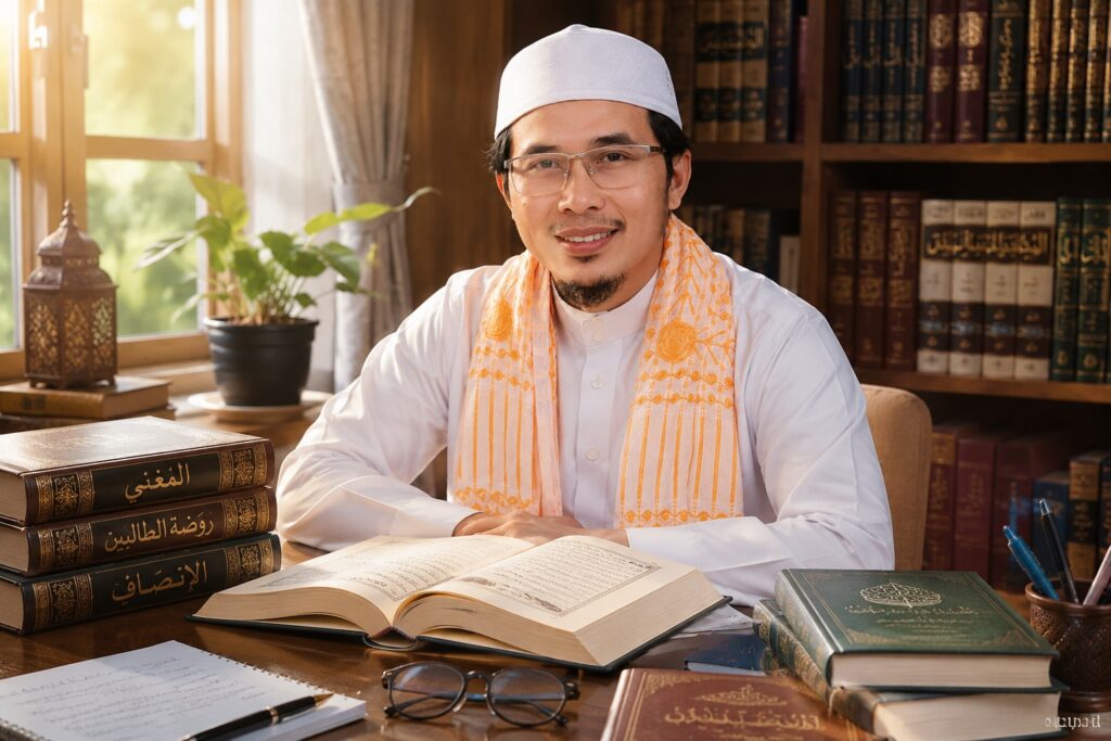 นักวิชาการมุสลิมกำลังศึกษาตำราฟิกฮ์ภาษาอาหรับเกี่ยวกับประเด็นความเห็นต่างทางศาสนา