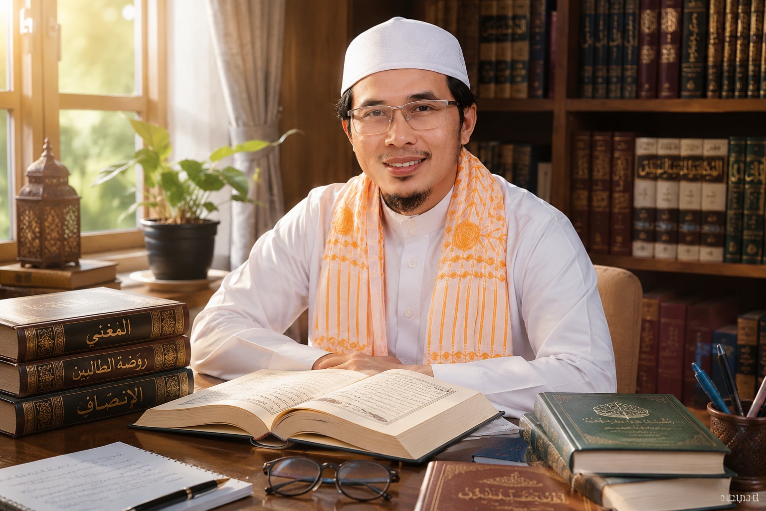 นักวิชาการมุสลิมกำลังศึกษาตำราฟิกฮ์ภาษาอาหรับเกี่ยวกับประเด็นความเห็นต่างทางศาสนา