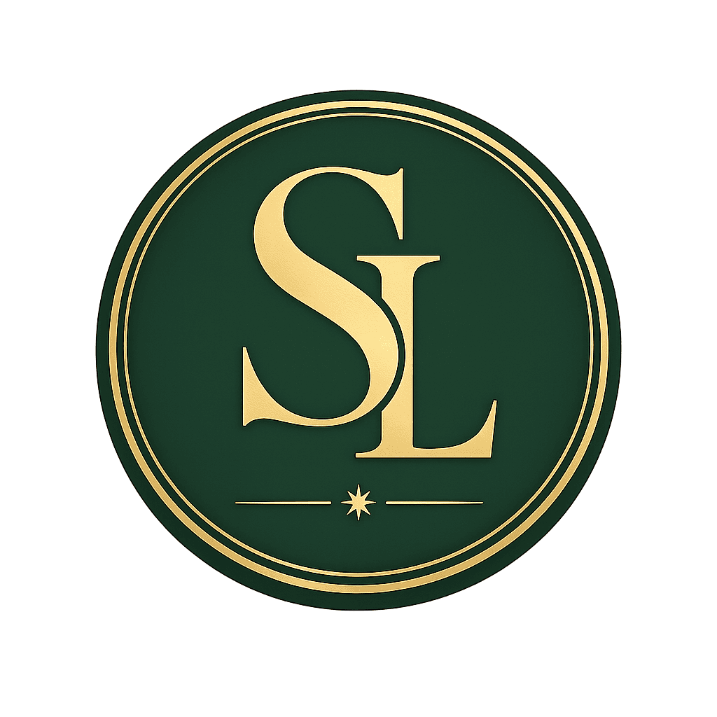 Saman Loh SL Classic Logo – Elegant Serif Monogram in Emerald Green and Gold
